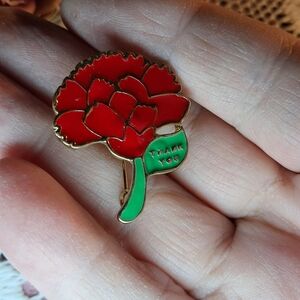 Red Enamel & Goldtone Thank You Floral Brooch